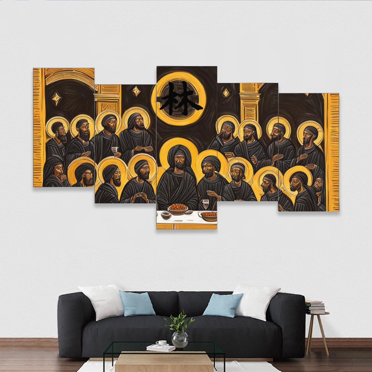 林 'The Black Supper' Framed Five-Piece Mural