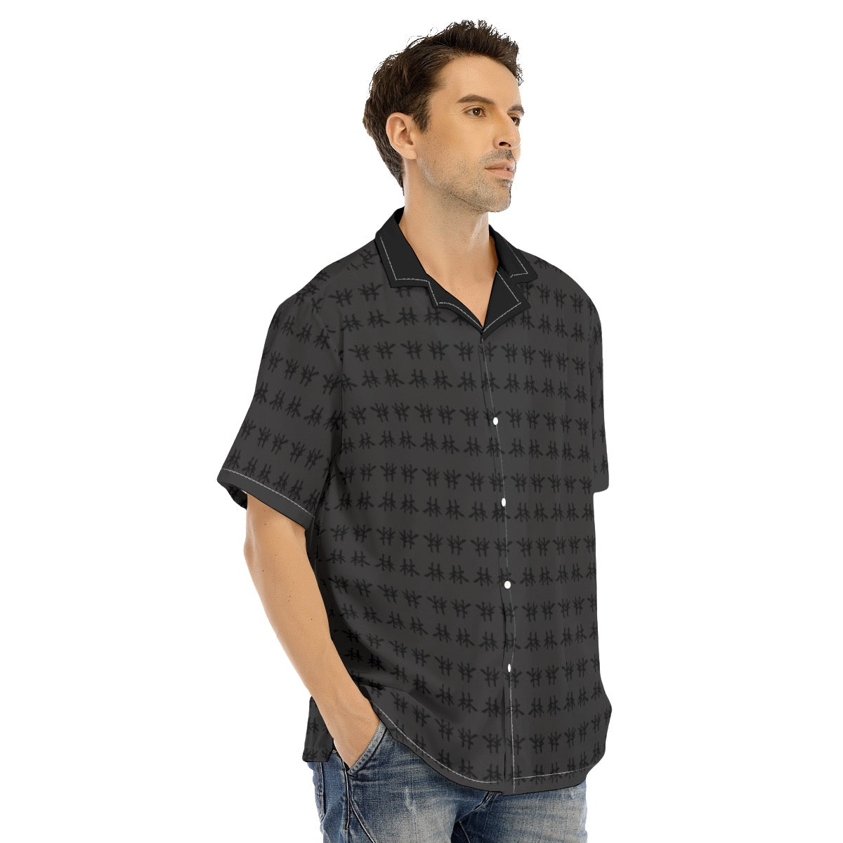 林 SHDW Print Men's Hawaiian Shirt With Button Closure