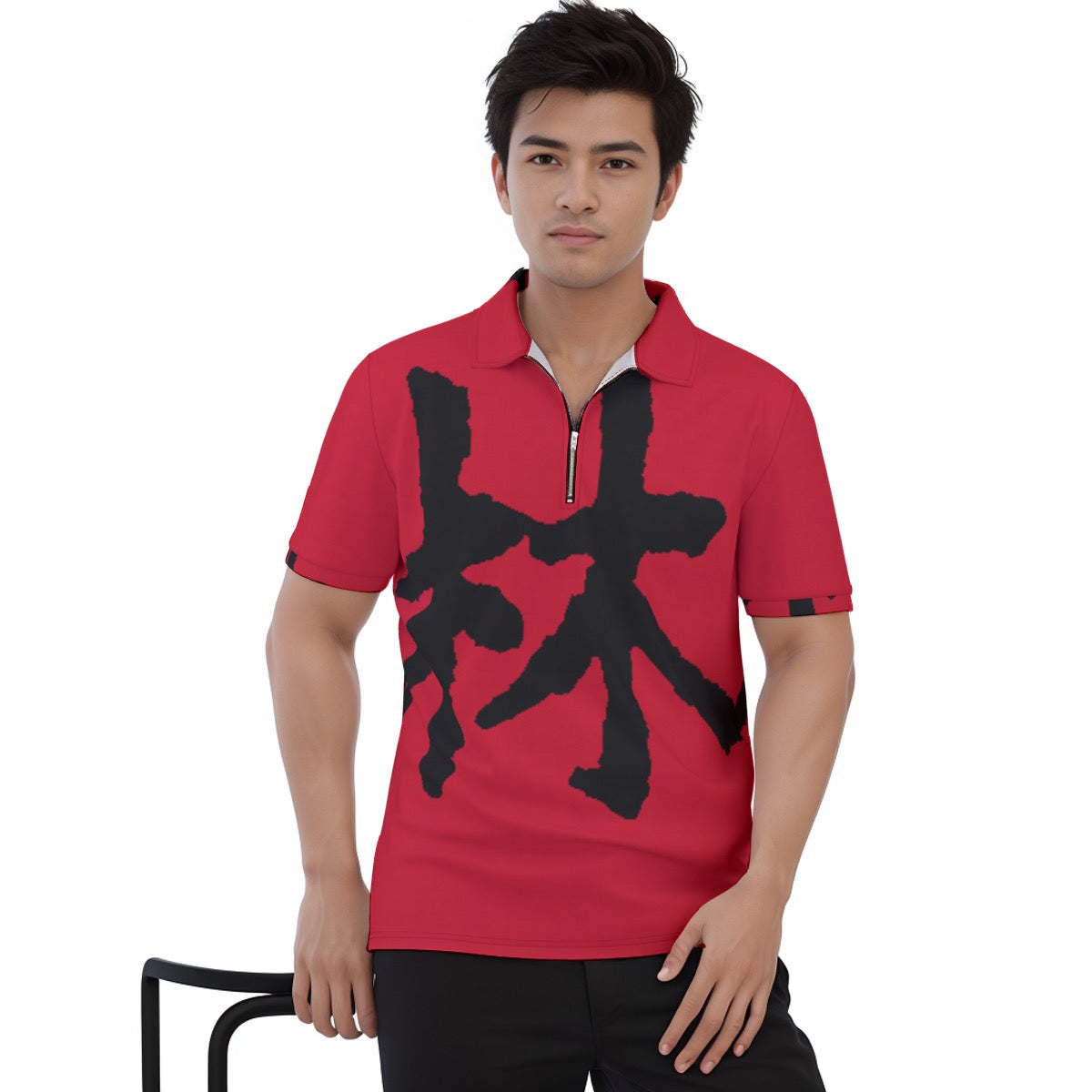林 RED Ferno Men's Polo Shirt w. Zipper