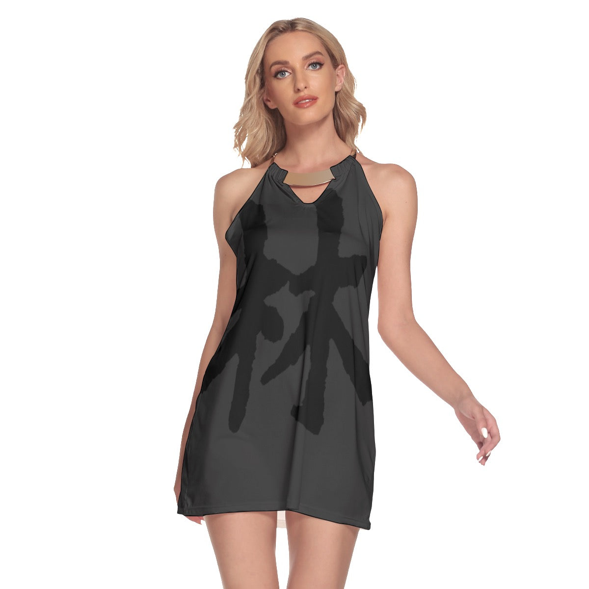林 SHDW Women's Round Neck Above Knee Dress