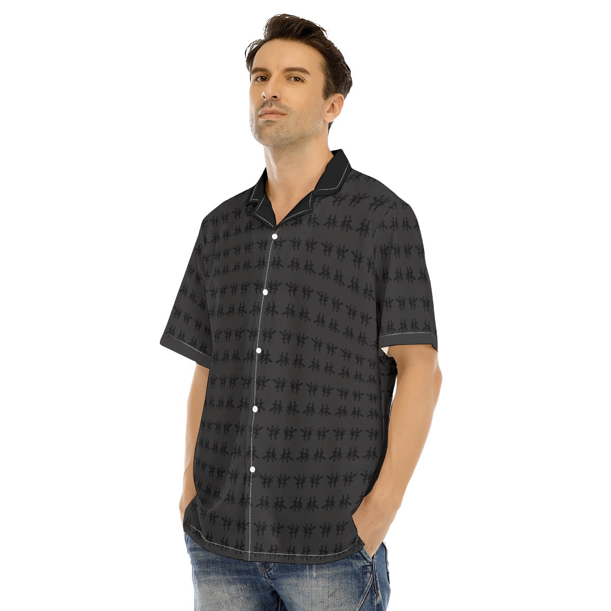 林 SHDW Print Men's Hawaiian Shirt With Button Closure