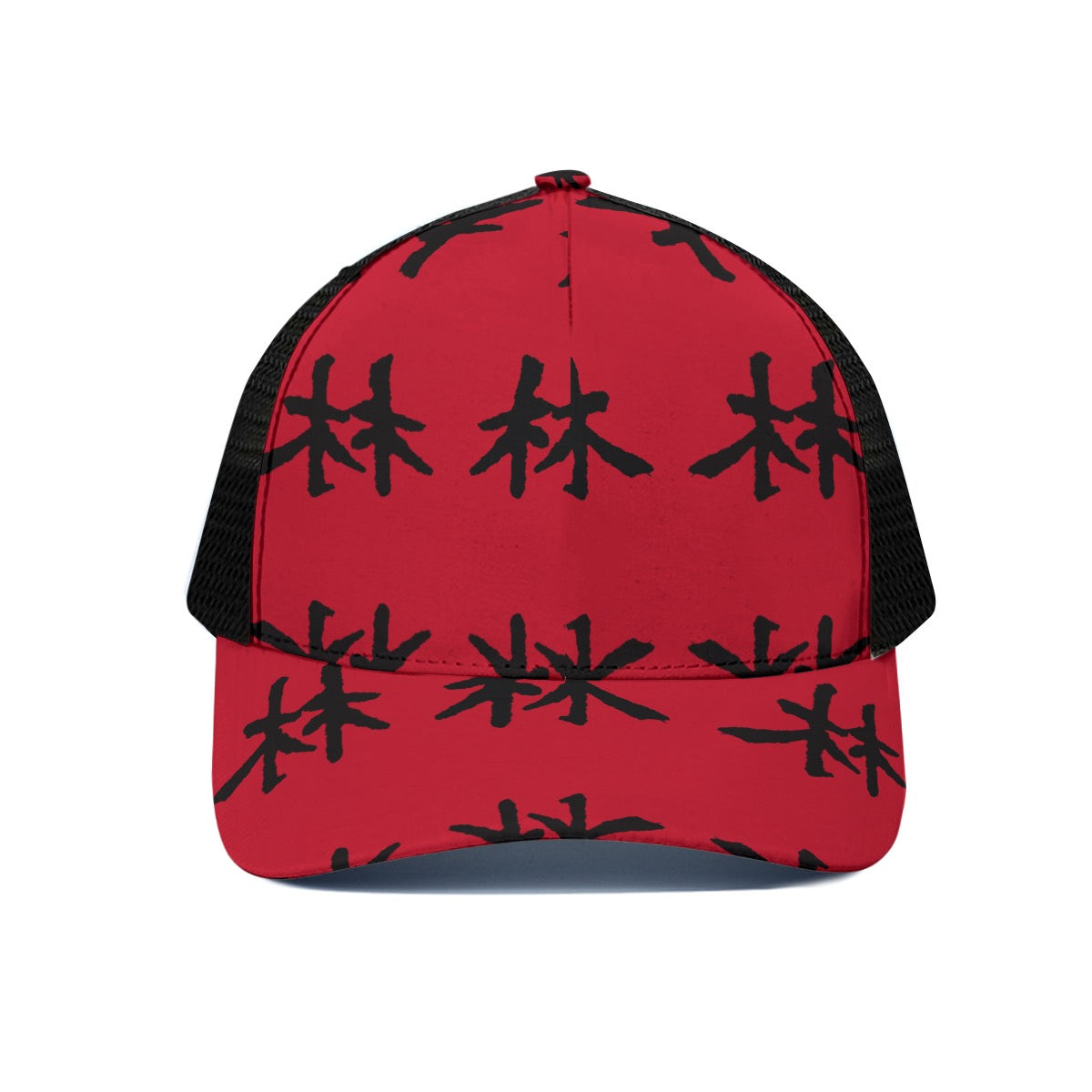 林 RED Ferno Print Unisex Peaked Cap With Black Half-mesh