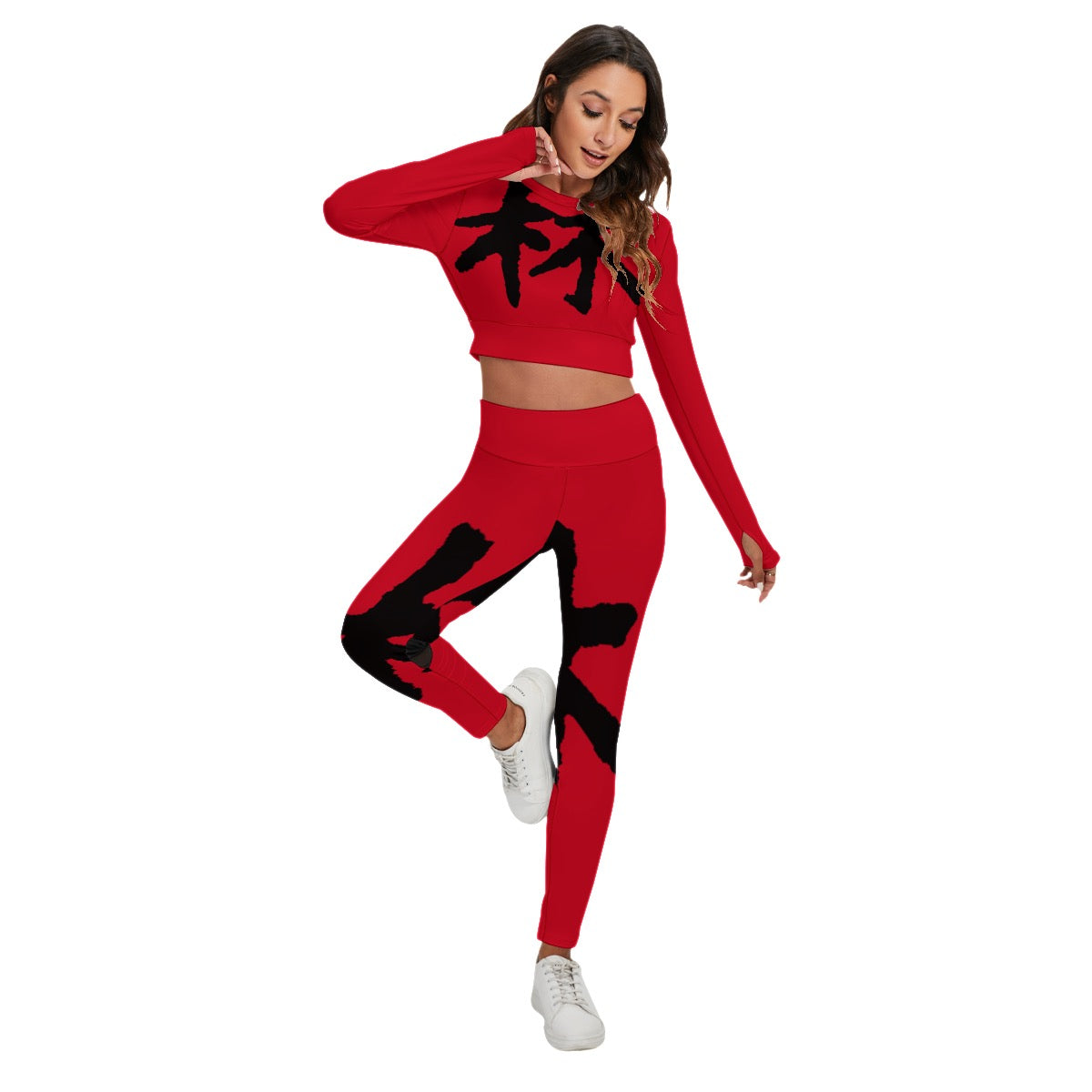 林 RED Ferno Print Women's Sport Set With Backless Top And Leggings