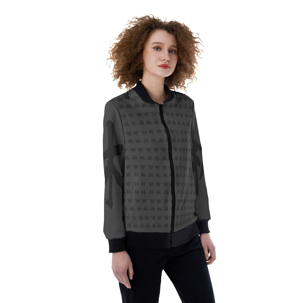 林 SHDW Print Women's Ribbed Stand-up Collar Jacket