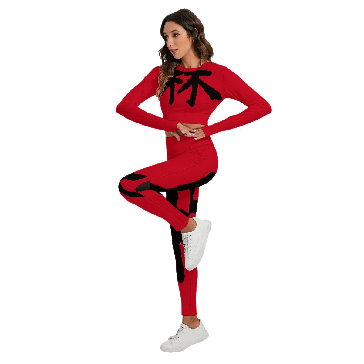 林 RED Ferno Print Women's Sport Set With Backless Top And Leggings
