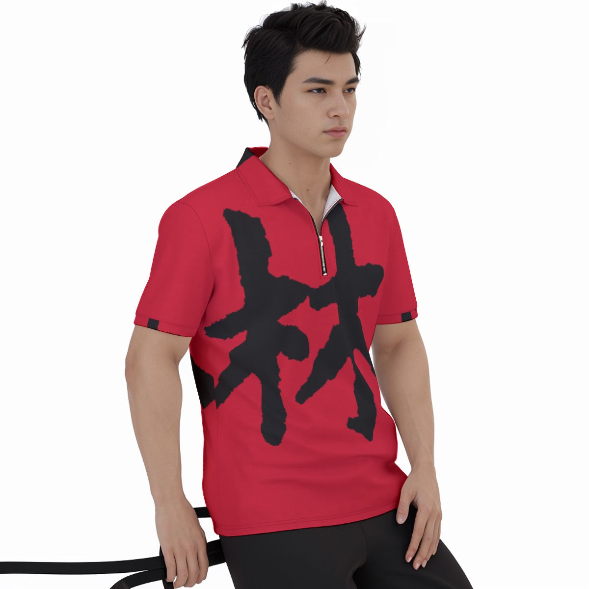 林 RED Ferno Men's Polo Shirt w. Zipper