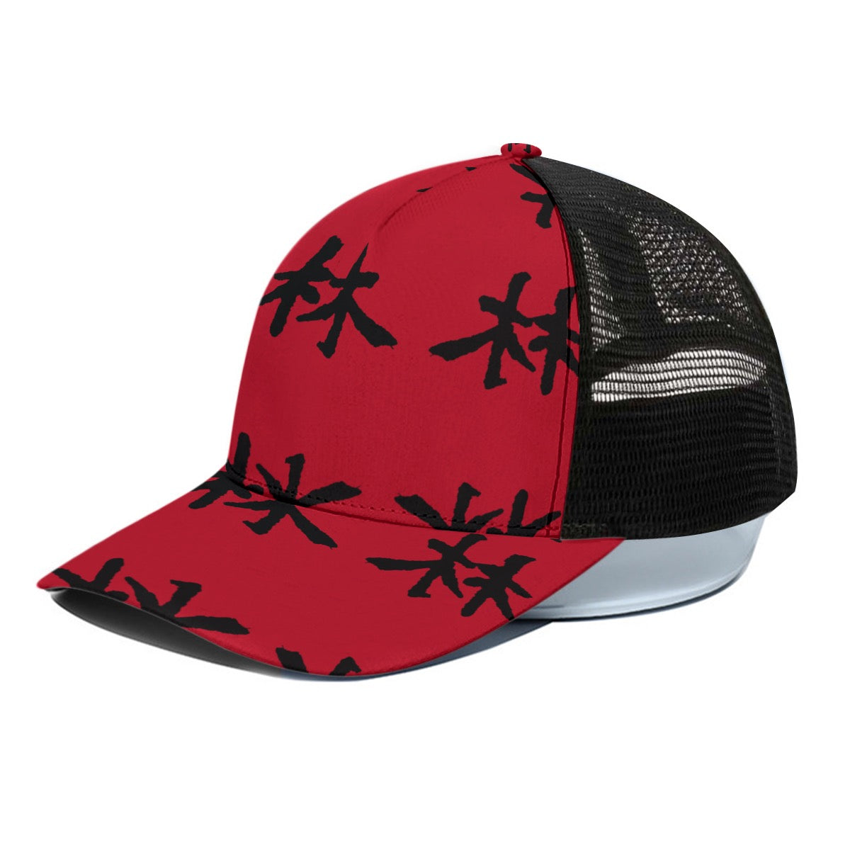 林 RED Ferno Print Unisex Peaked Cap With Black Half-mesh