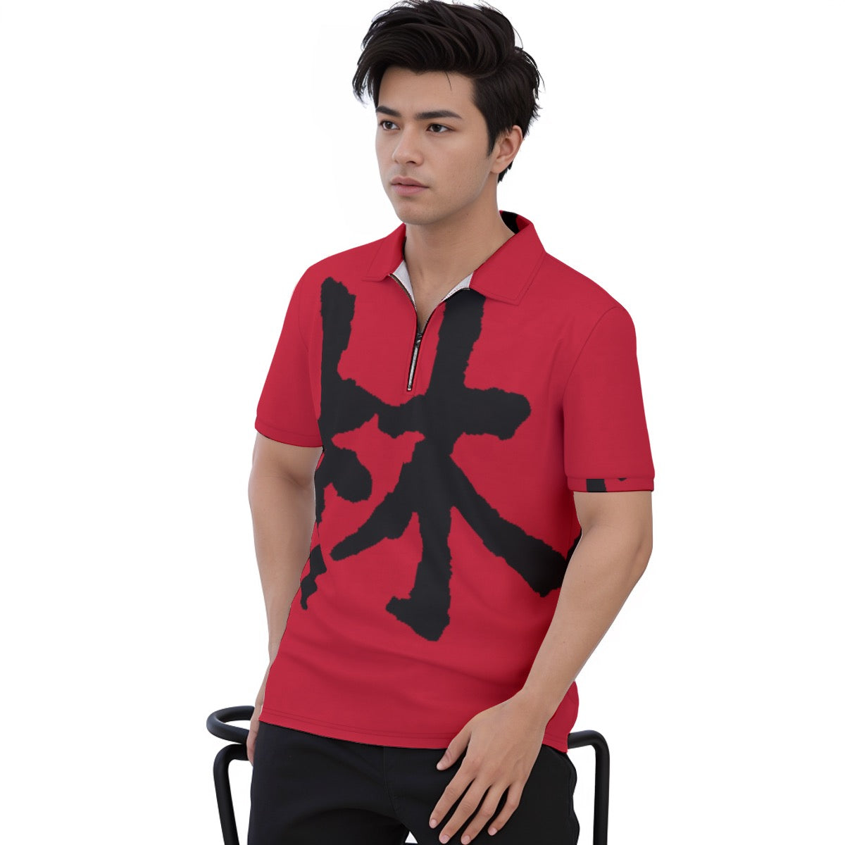 林 RED Ferno Men's Polo Shirt w. Zipper