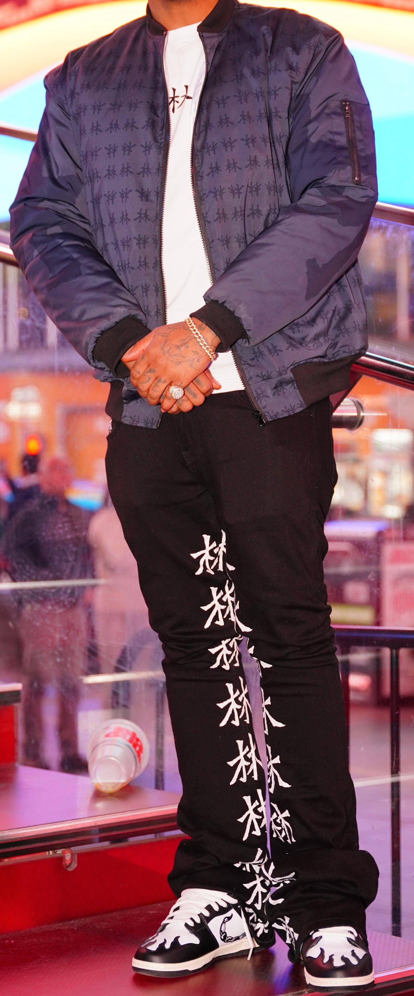 林 Ferno Print Stacked Denim Jeans (Black)