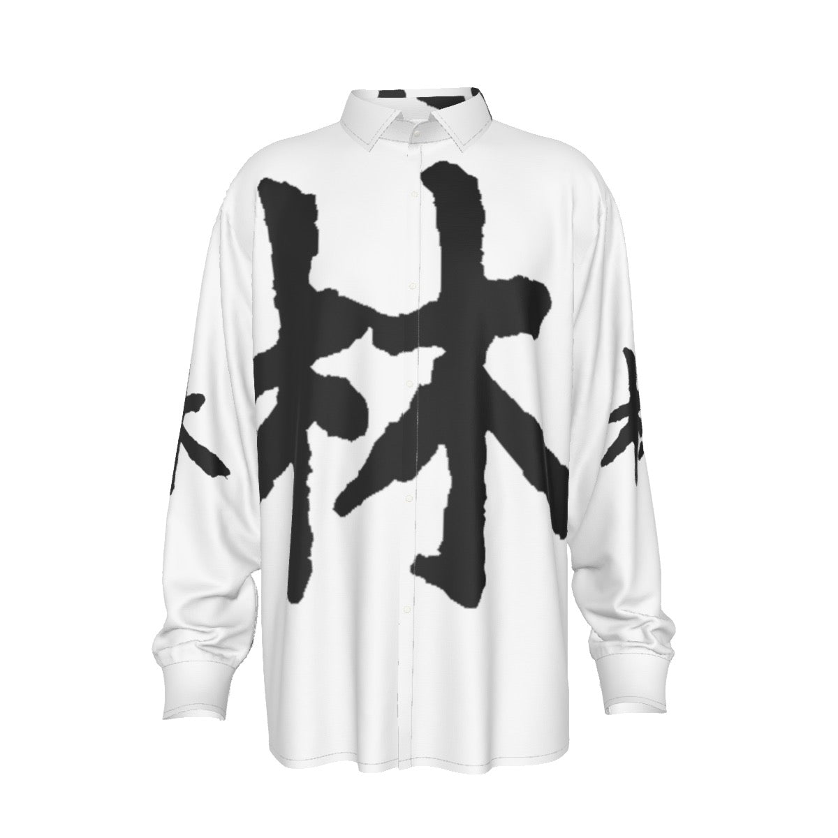 林 Ferno Print Men's Imitation Silk Long-Sleeved Shirt