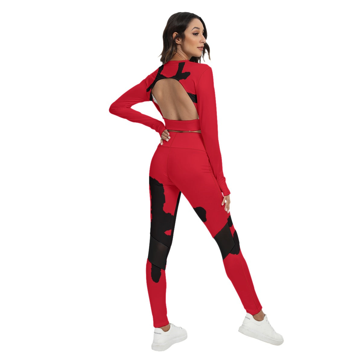 林 RED Ferno Print Women's Sport Set With Backless Top And Leggings