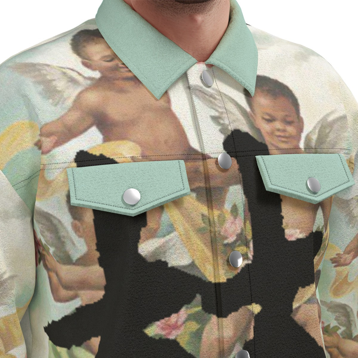 林 Guardian Angels Print Unisex Lapel Jacket | 245GSM Cotton