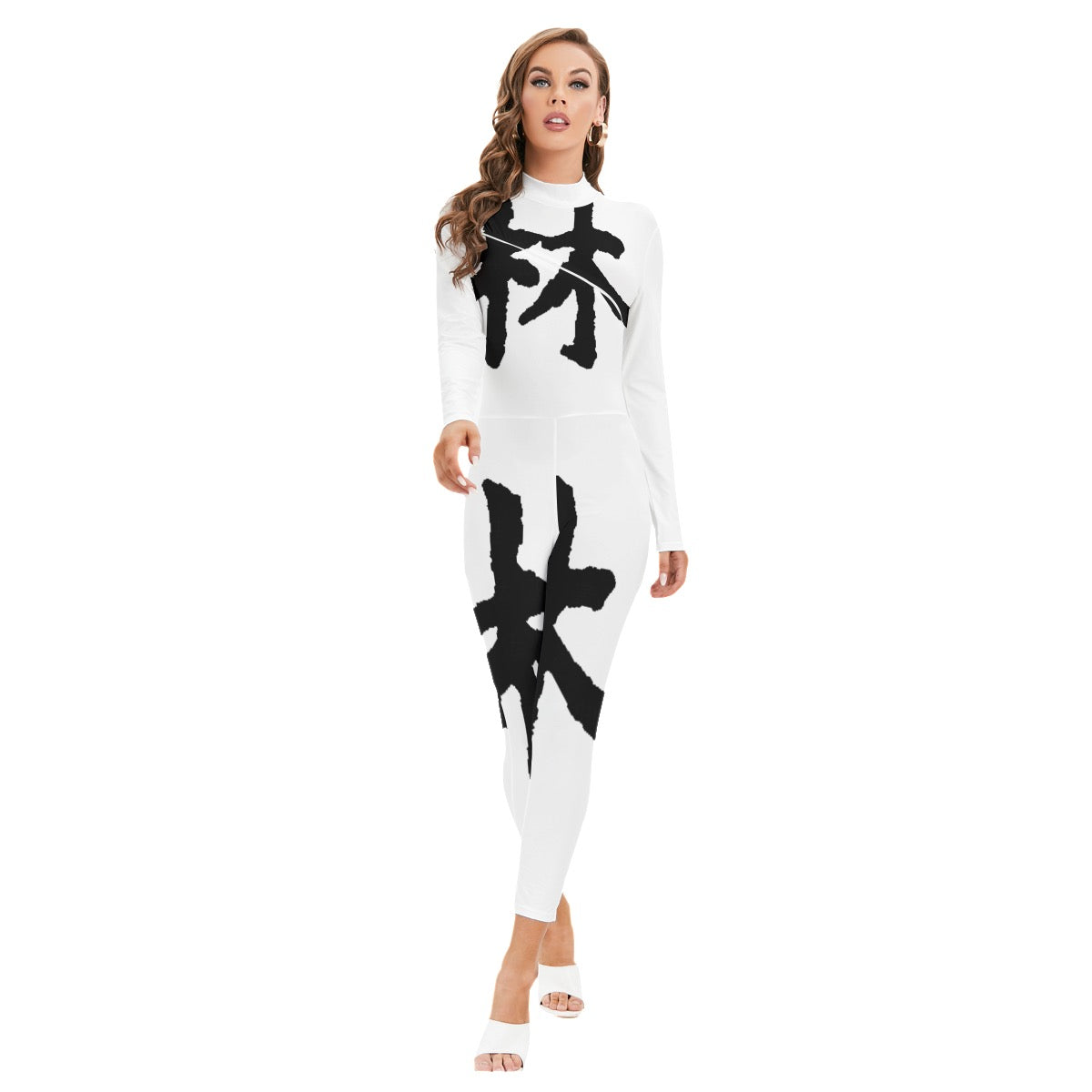 林 Ferno Print Women's Long-sleeved High-neck Jumpsuit With Zipper
