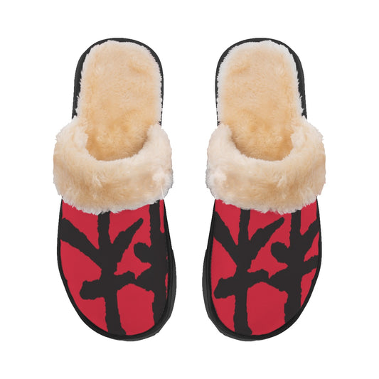 林 RED Ferno Print Men's Home Plush Slippers