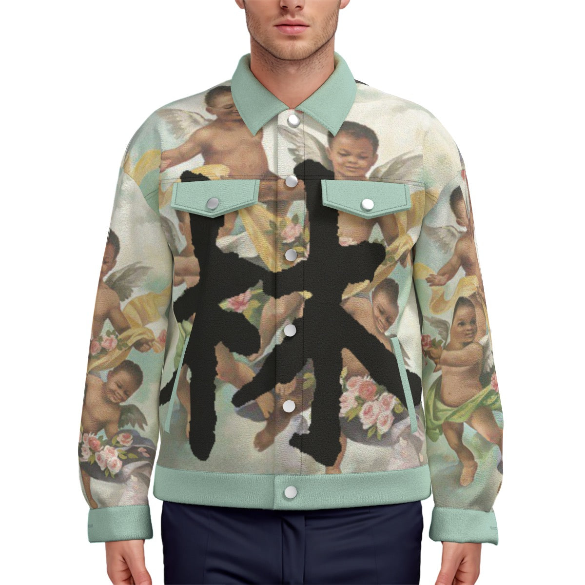 林 Guardian Angels Print Unisex Lapel Jacket | 245GSM Cotton
