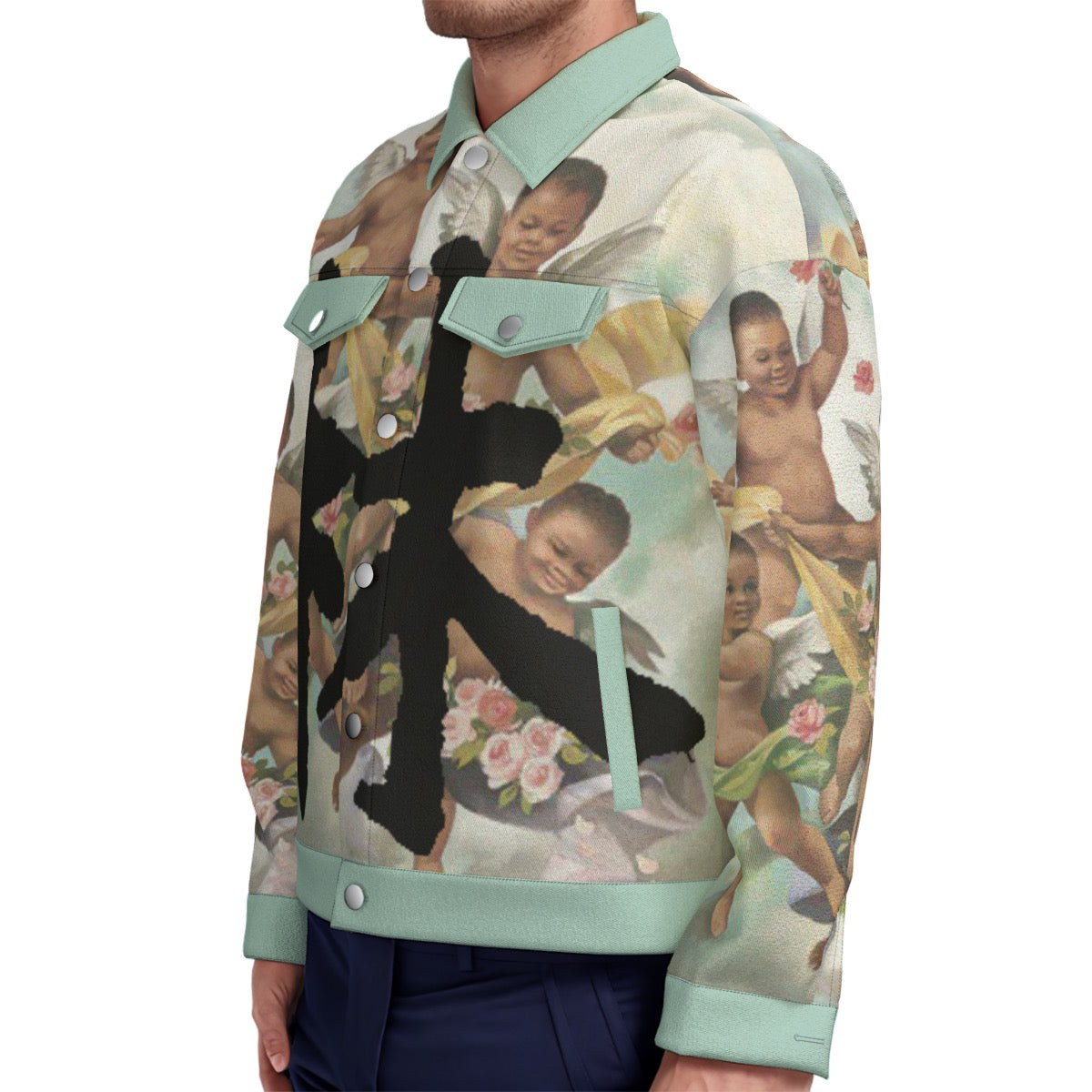 林 Guardian Angels Print Unisex Lapel Jacket | 245GSM Cotton