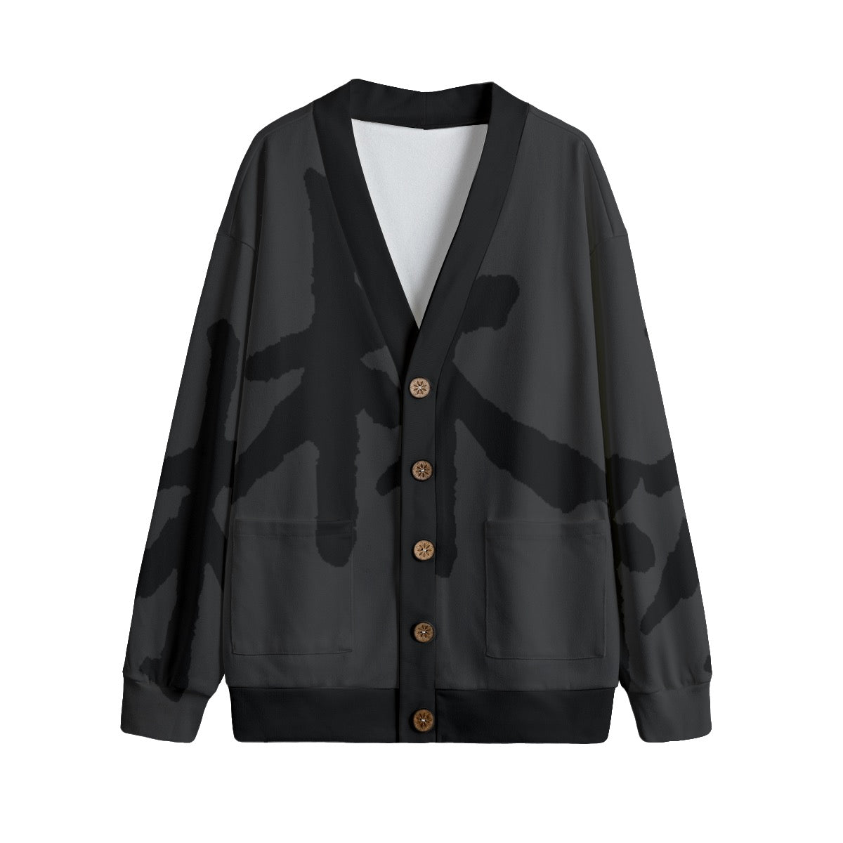 林 SHDW Unisex V-neck Knitted Fleece Cardigan With Button Closure