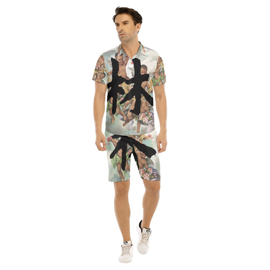 林 Guardian Angels Print Men's Short Sleeve Shirt Set